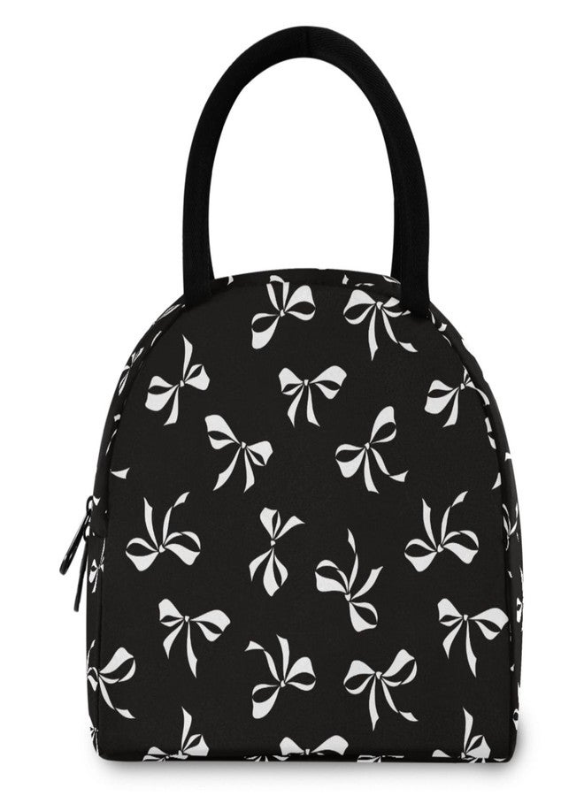 Wamika Bowknot Lunch Bag For Women Men, Black Bow Insulated Womens Lunch Bag For Work Lunch Box for Girls Boys Reusable Lunch Tote Bag for Picnic Travel School - Image 2