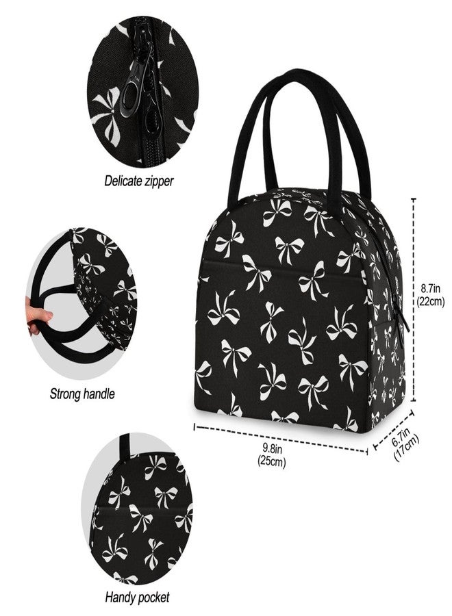 Wamika Bowknot Lunch Bag For Women Men, Black Bow Insulated Womens Lunch Bag For Work Lunch Box for Girls Boys Reusable Lunch Tote Bag for Picnic Travel School - Image 3