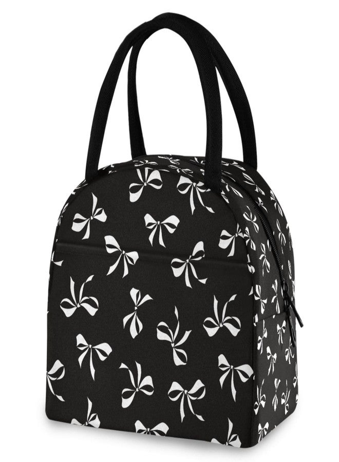 Wamika Bowknot Lunch Bag For Women Men, Black Bow Insulated Womens Lunch Bag For Work Lunch Box for Girls Boys Reusable Lunch Tote Bag for Picnic Travel School - Image 1
