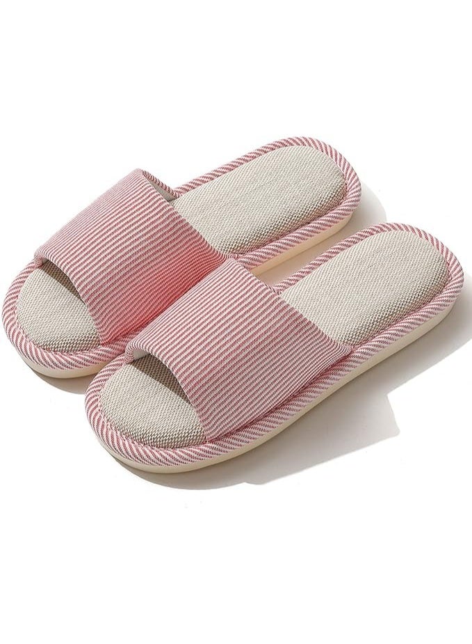 JIJIe Slippers for Women Men Linen Slippers Open Toe House Shoes Summer Sandals for Indoor Outdoor Bedroom - Image 3