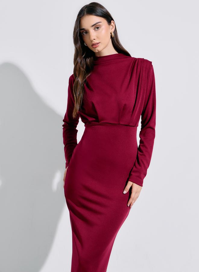 Styli Red Solid Long Sleeve Sheath Maxi Dress - Image 2