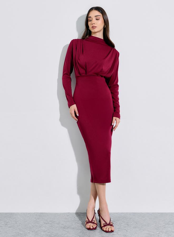 Styli Red Solid Long Sleeve Sheath Maxi Dress - Image 1