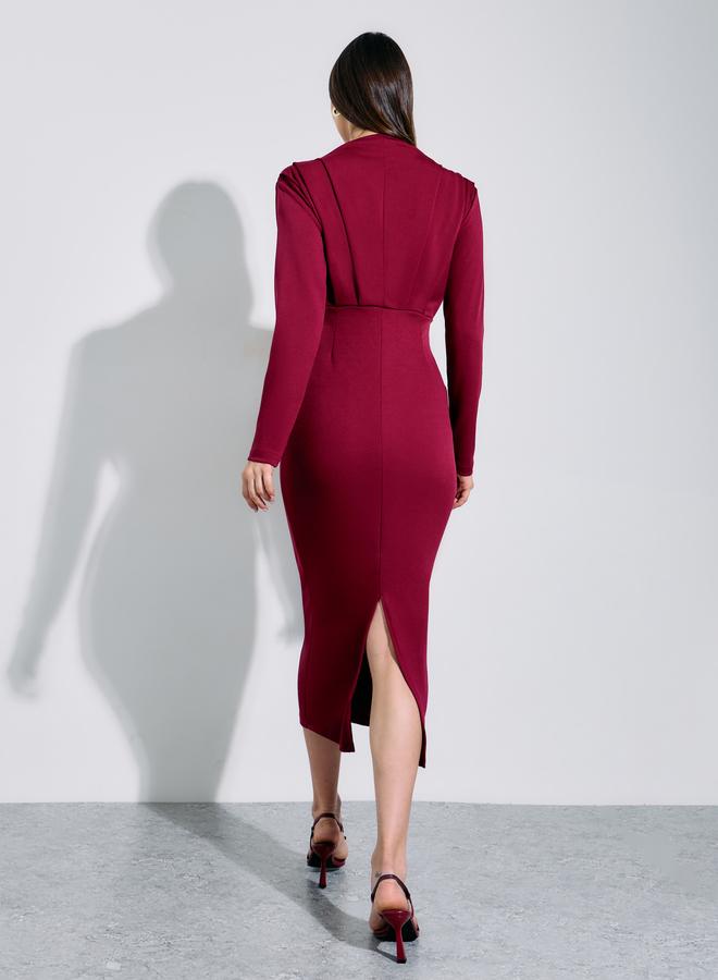 Styli Red Solid Long Sleeve Sheath Maxi Dress - Image 3