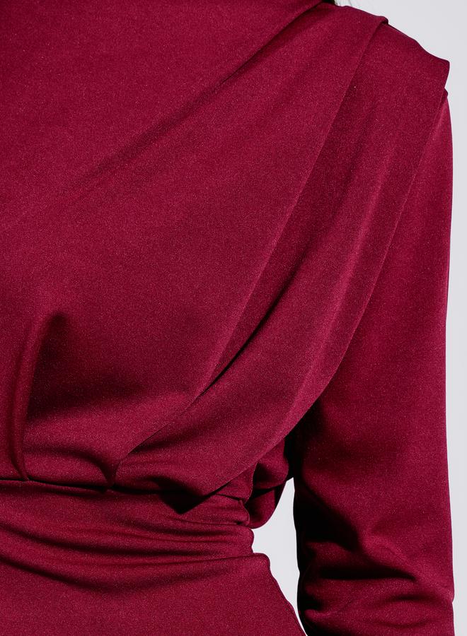 Styli Red Solid Long Sleeve Sheath Maxi Dress - Image 4