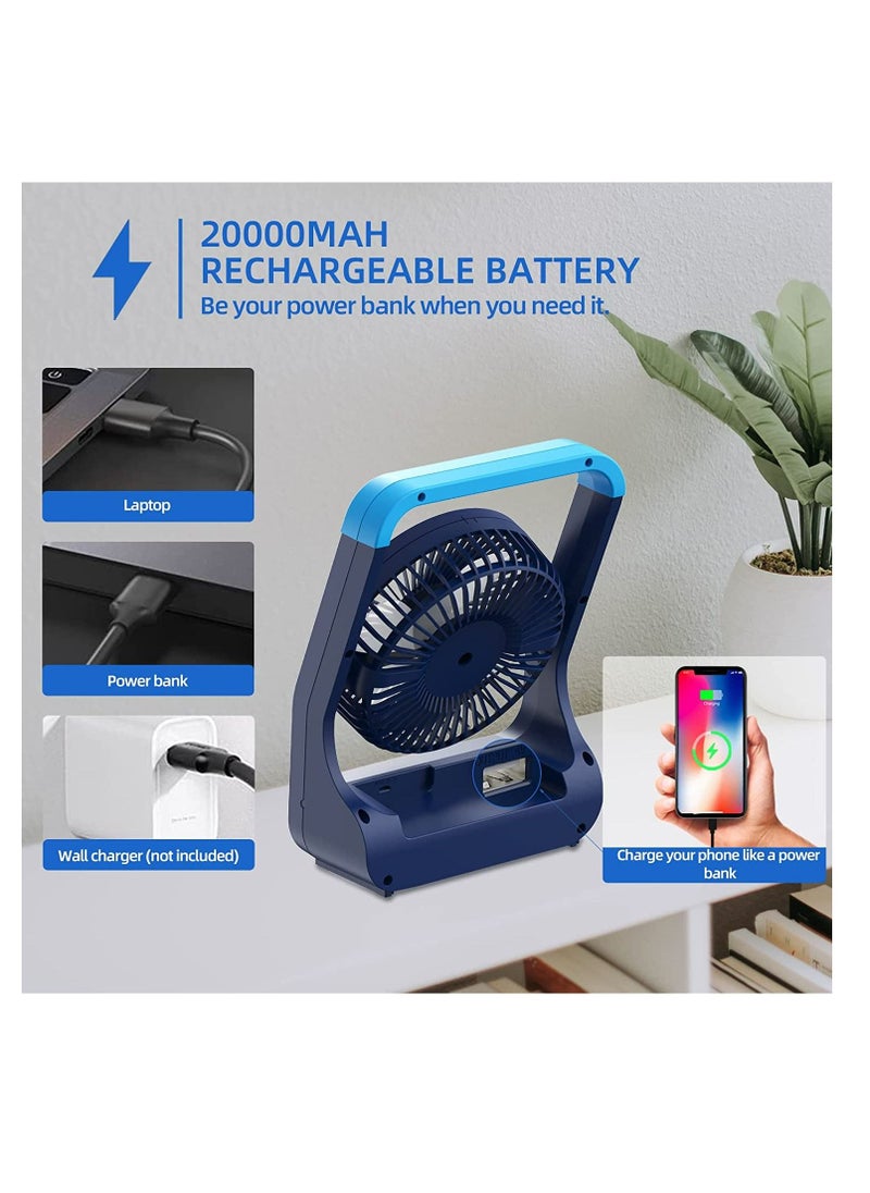 Arabest - Rechargeable Battery Powered Fan, 20000MAh Personal Desk Fan, Portable USB Table Fan, Timer Off Quiet Desk Fan (Blue) - Image 1