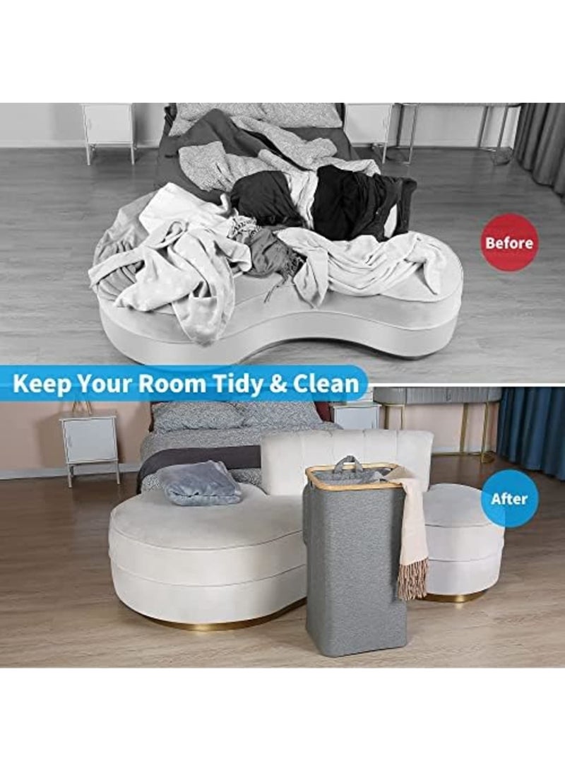 SYOSI Laundry Hamper with Lid, 100l Large Laundry Basket with Bamboo Handles, Freestanding Collapsible Laundry Hamper with Inner Bag for Clothes,Toys, Blankets, Towels Storage Bedroom and Bathroom, Grey - Image 2