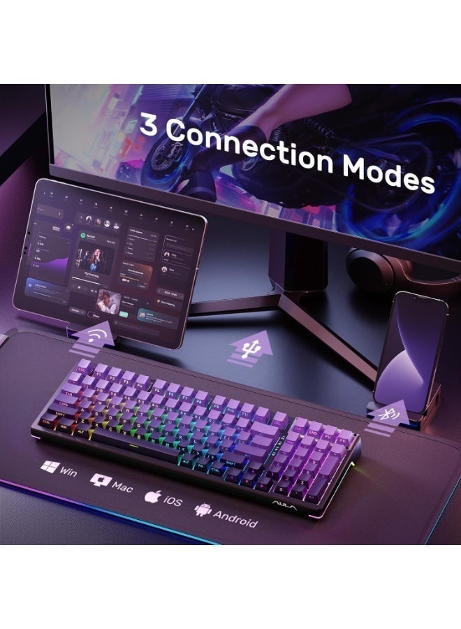 كيبورد ألعاب ميكانيكي AULA 99 مفتاح، قابل للتبديل السريع، هيكل حشية، إضاءة خلفية RGB - Image 5
