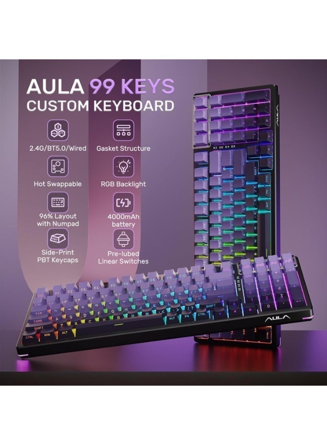 كيبورد ألعاب ميكانيكي AULA 99 مفتاح، قابل للتبديل السريع، هيكل حشية، إضاءة خلفية RGB - Image 3