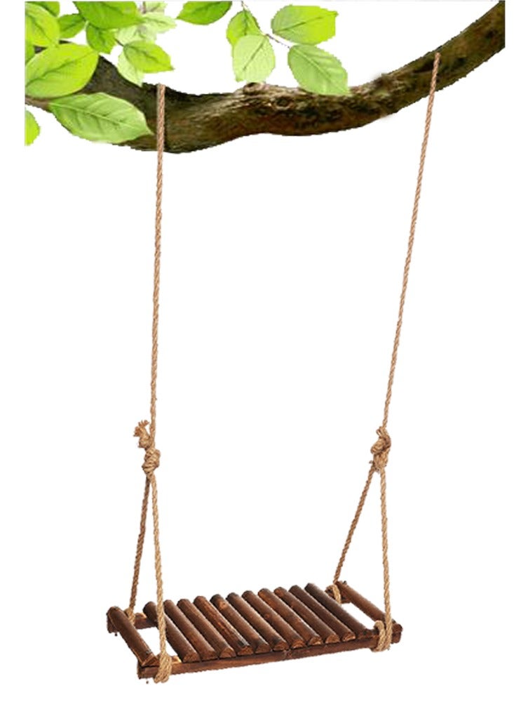 لينجوي أرجوحة خشبية أنيقة من LINGWEI مع حبل للتعليق - مقعد بطول 60 سم، حبل طبيعي بطول 210 سم، مقعد حديقة متين للاستخدام الداخلي والخارجي - Image 1