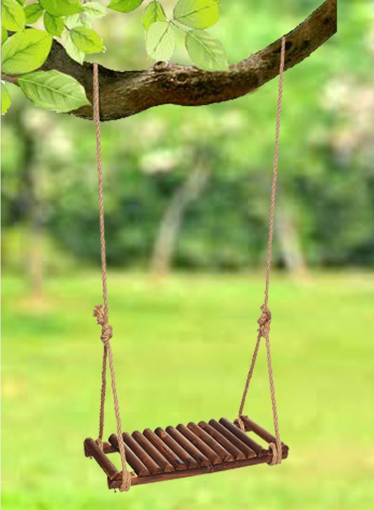 لينجوي أرجوحة خشبية أنيقة من LINGWEI مع حبل للتعليق - مقعد بطول 60 سم، حبل طبيعي بطول 210 سم، مقعد حديقة متين للاستخدام الداخلي والخارجي - Image 2
