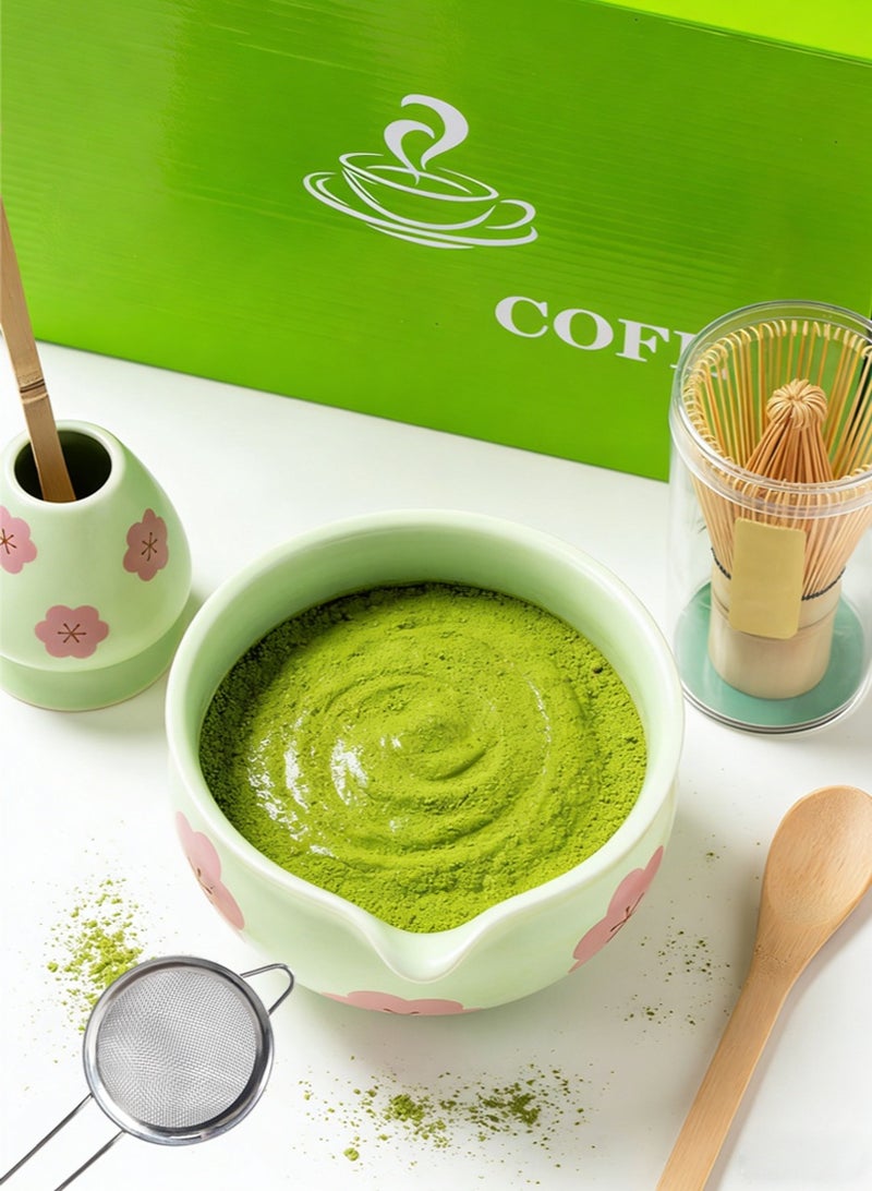 Sahramart 5Pcs Matcha Tea Set, Include Matcha Bowl, Bamboo Whisk, Scoop, Stainless Steel Tea Sifter, Whisk Holder, Matcha Whisk Set, Japanese Matcha Green Tea Coffee Making Kit - Image 1