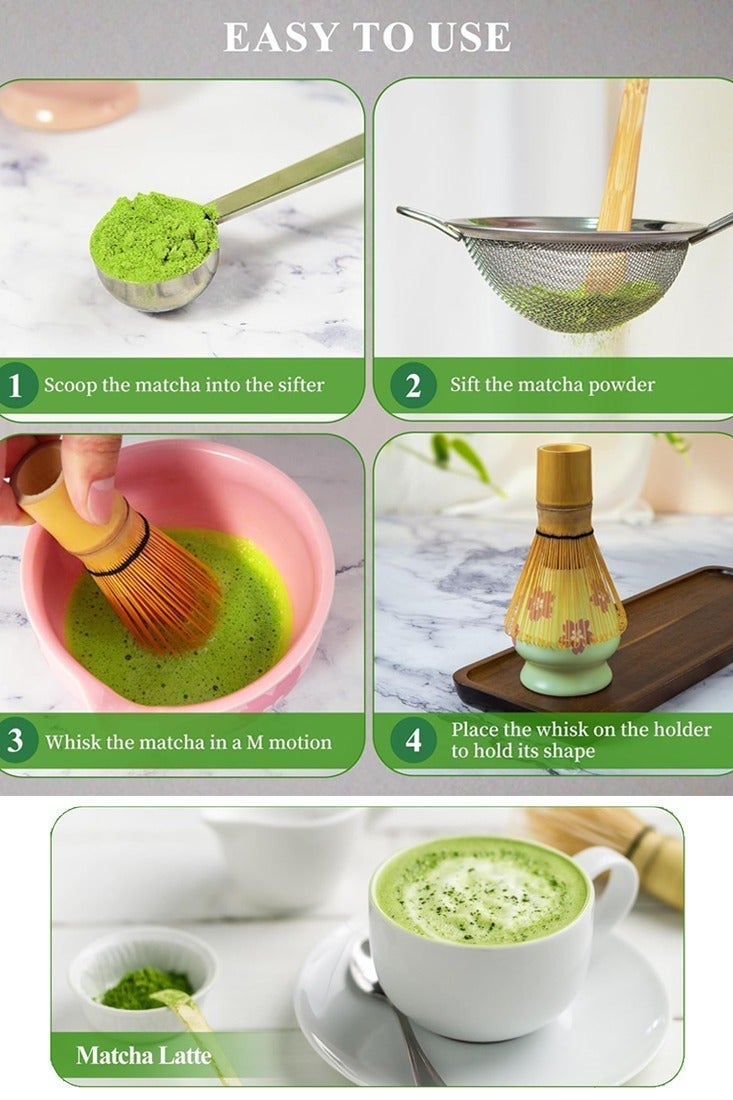 Sahramart 5Pcs Matcha Tea Set, Include Matcha Bowl, Bamboo Whisk, Scoop, Stainless Steel Tea Sifter, Whisk Holder, Matcha Whisk Set, Japanese Matcha Green Tea Coffee Making Kit - Image 5