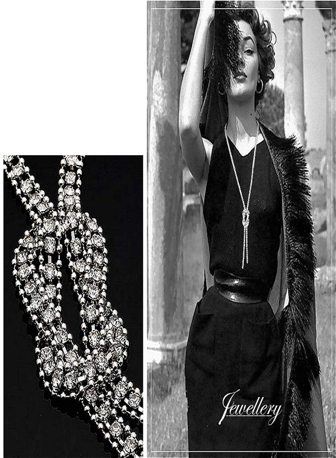 Sither Cathercing Crystal Knot Pendant Long Necklace for Women Sweater Chain Statement Necklace Choker Adjustable Elegant Jewelry Rhinestone Accessories Dressy Collocation Winter Evening Party Wedding - Image 4