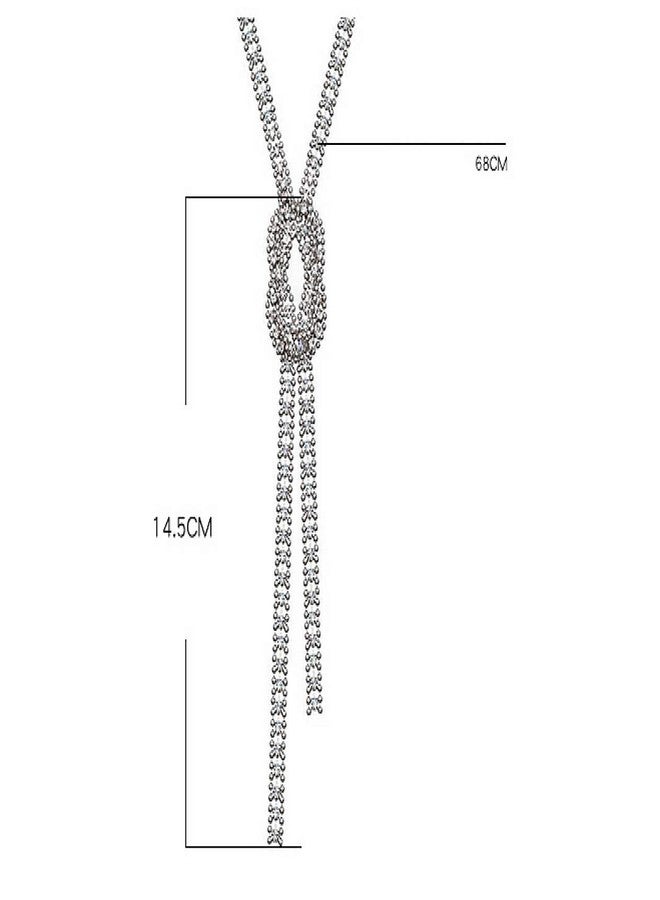 Sither Cathercing Crystal Knot Pendant Long Necklace for Women Sweater Chain Statement Necklace Choker Adjustable Elegant Jewelry Rhinestone Accessories Dressy Collocation Winter Evening Party Wedding - Image 5