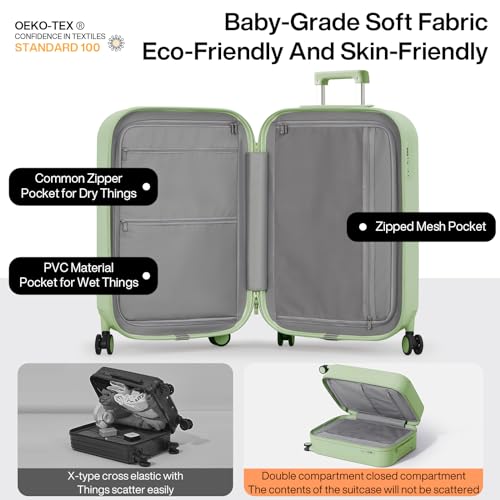 mixi Carry On Luggage with Cup Phone Holder Hard Shell Rolling Travel Suitcase with Spinner Wheels,20 Inch Avocado Green - Image 3