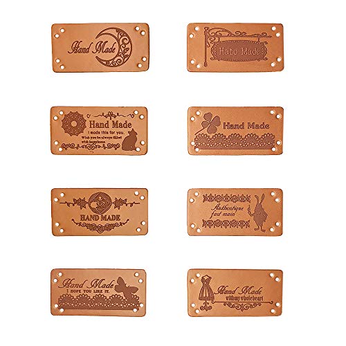 Jurxy 40PCS PU Leather Label Clothing Hand Made Embossed Tag with Holes Embellishment Knit DIY Accessories for Jeans Bags Shoes Hat – 2x4cm - Image 1