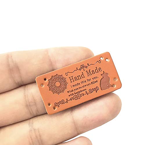Jurxy 40PCS PU Leather Label Clothing Hand Made Embossed Tag with Holes Embellishment Knit DIY Accessories for Jeans Bags Shoes Hat – 2x4cm - Image 4