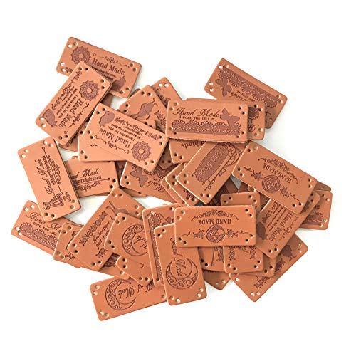 Jurxy 40PCS PU Leather Label Clothing Hand Made Embossed Tag with Holes Embellishment Knit DIY Accessories for Jeans Bags Shoes Hat – 2x4cm - Image 3