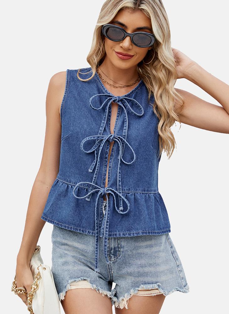 YUNIQEE Blue Tie-up Plain Top - Image 1