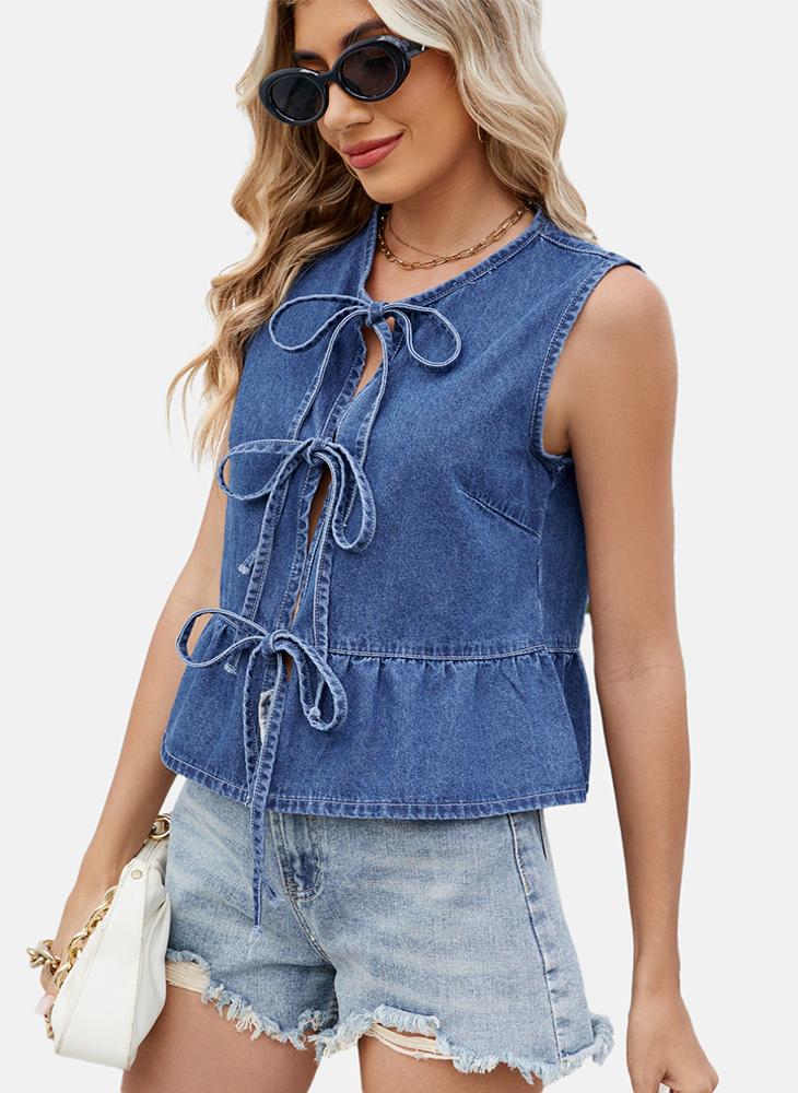 YUNIQEE Blue Tie-up Plain Top - Image 3