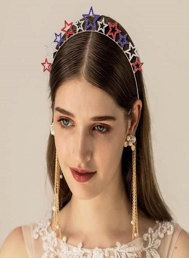 سوتشات طوق رأس سوتشات مزين بأحجار الراين، طوق رأس وطني مزين بنجمة كريستالية، مناسب لحفلات عيد الاستقلال. - Image 5