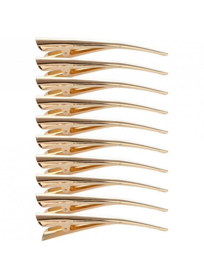 LONEEDY 10 Pack Duckbill Hair Clips with Teeth, Metal Alligator Curl Clips with Holes for Hair Styling, Non-slip Hair Barrettes Hair Grip DIY Accessories (Large, Gold) - Image 1