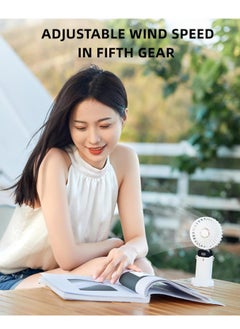 Laravel Portable Handheld Fan,Mini Foldable Desk Fan,USB Rechargeable Fans with 5 Speeds,Battery Operated Mini Handheld Fan with LED Display for Home Office Travel (White)  - Image 4