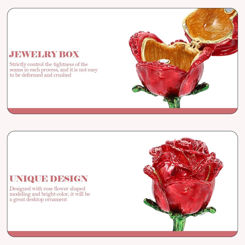 Rose Flower Jewelry Box Decorative Alloy Storage Organizer For Bracelet Earrings - Image 4