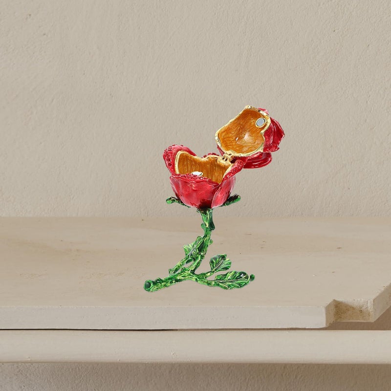Rose Flower Jewelry Box Decorative Alloy Storage Organizer For Bracelet Earrings - Image 5