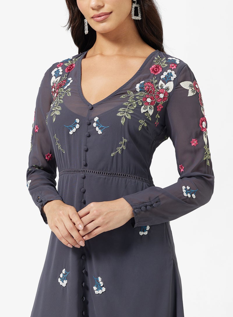 Hope & Ivy Long Sleeve Embellished V-Neck Midi Dress - Image 3