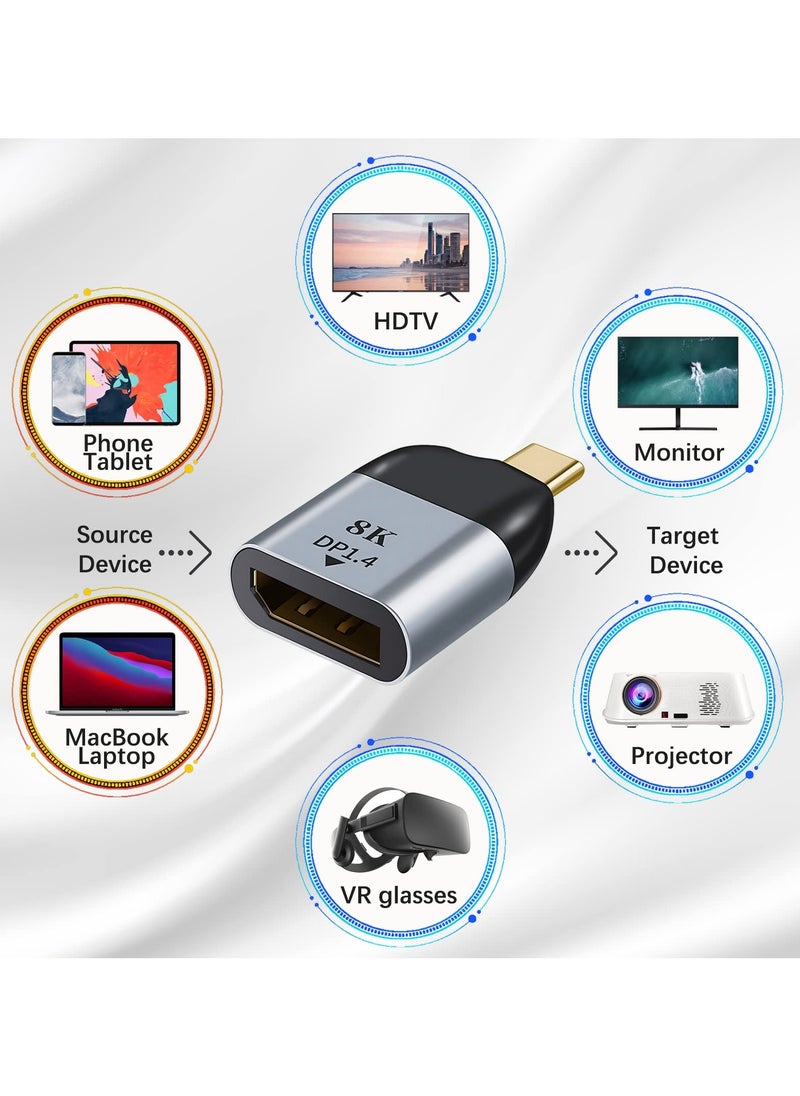 سانموجيد SANMUGEED من USB C إلى DP 1.4 DisplayPort 8K 60 هرتز، محول USB من النوع C إلى DisplayPort متوافق مع MacBook و iPad Pro وهاتف/لوحة الأندرويد  - Image 2