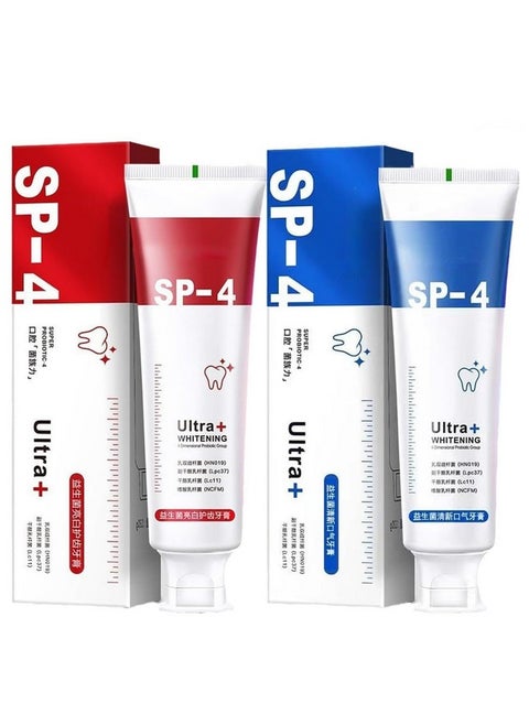 2 Pcs Sp-4 Toothpaste, Sp-4 Probiotics Whitening Toothpaste,Fresh Breath, Stain Removing.(Red+Blue) …