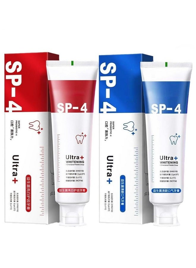 JISKG - 2 Pcs Sp-4 Toothpaste, Sp-4 Probiotics Whitening Toothpaste,Fresh Breath, Stain Removing.(Red+Blue) … - Image 1