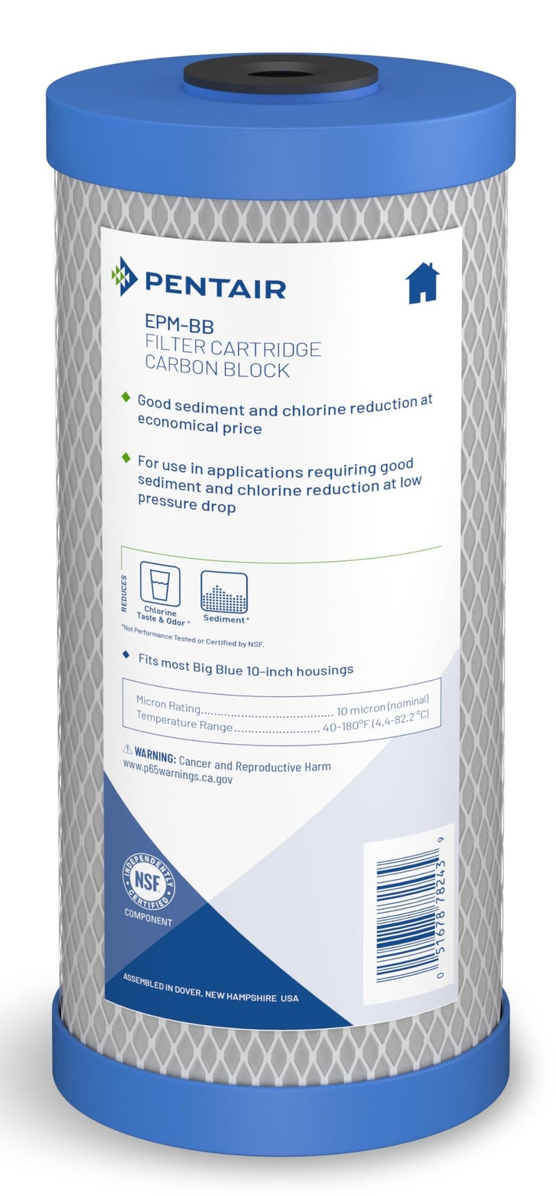 Pentair Pentek EPMBB Big Blue Carbon Water Filter 10Inch Whole House Modified Epsilon Carbon Block Replacement Cartridge with Bonded Powdered Activated Carbon PAC Filter 10 x 45 10 Micron