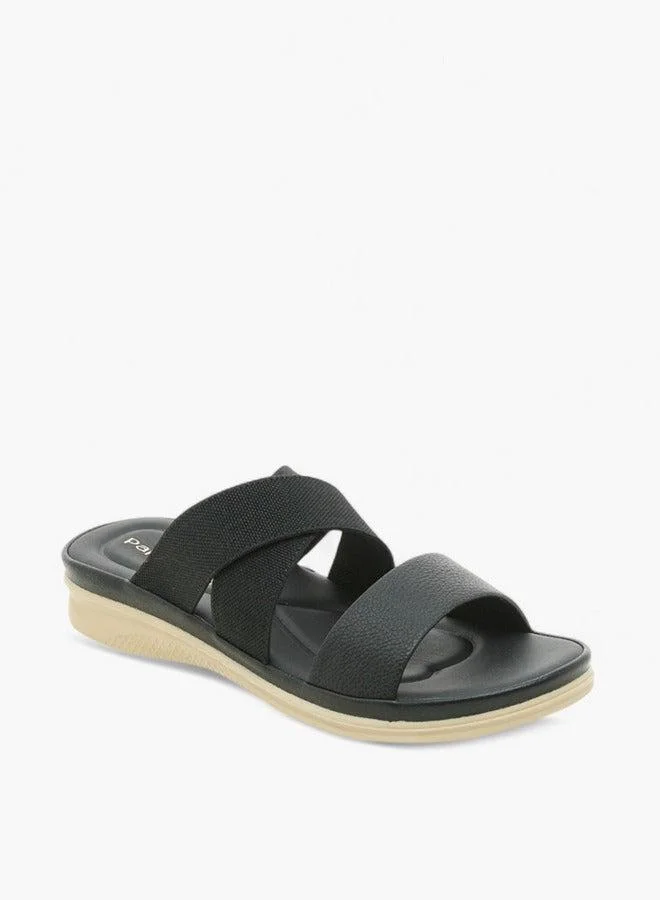 Women's Textured Slip-On Cross Strap Sandals with Flat Heels