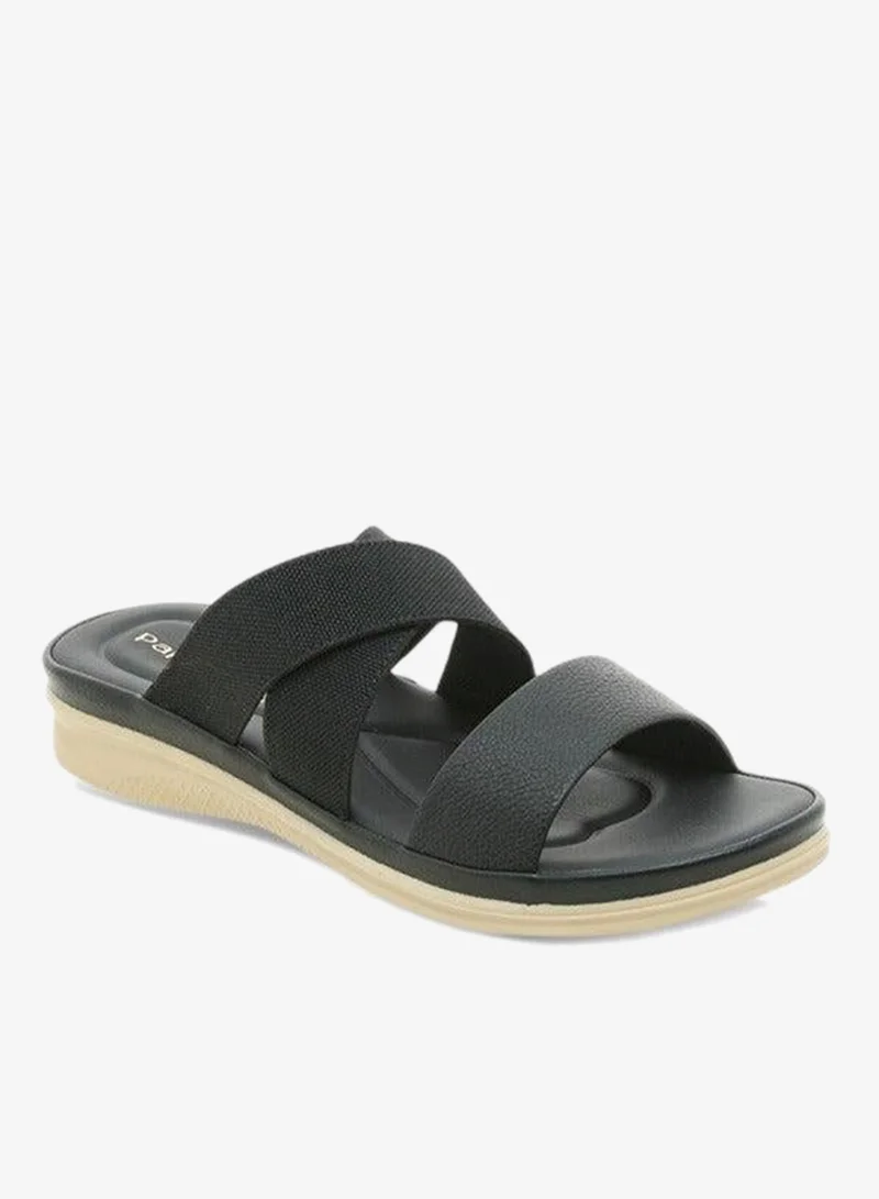 Women's Textured Slip-On Cross Strap Sandals with Flat Heels