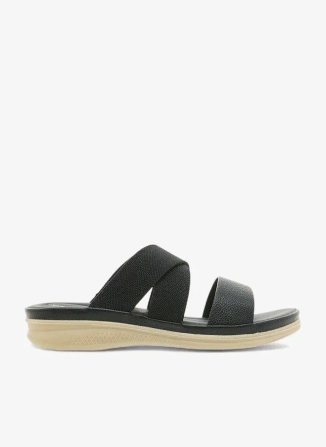 Paprika BLACK Women's Textured Slip-On Cross Strap Sandals with Flat Heels for Women | Best Price UAE