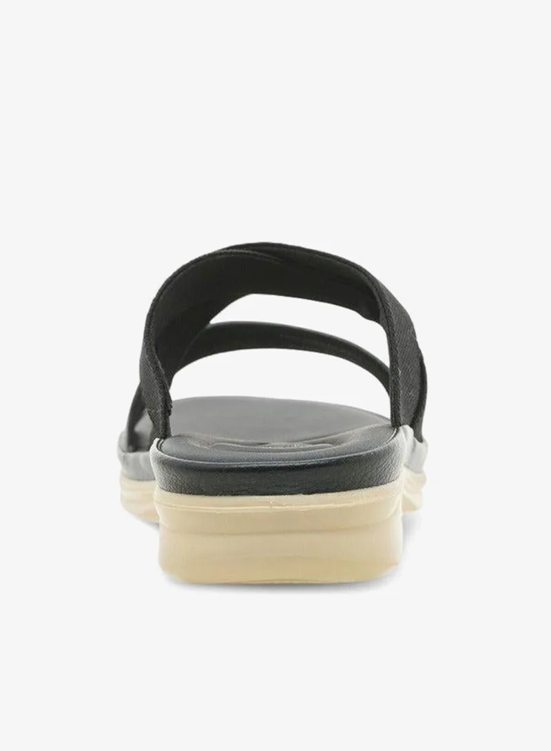Paprika BLACK Women's Textured Slip-On Cross Strap Sandals with Flat Heels for Women | Best Price UAE