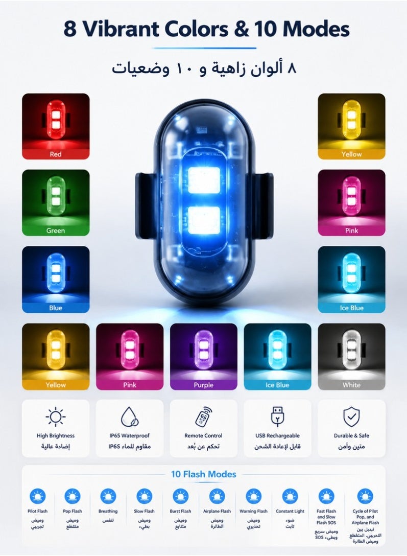 Lishangt Wireless LED Strobe Lights - 4 Pcs Wireless Rock Lights with Remote Control USB Rechargeable 8 Colors Multi-Mode Waterproof LED Strobe Lights for Car Motorcycle Bike Drone - Image 3