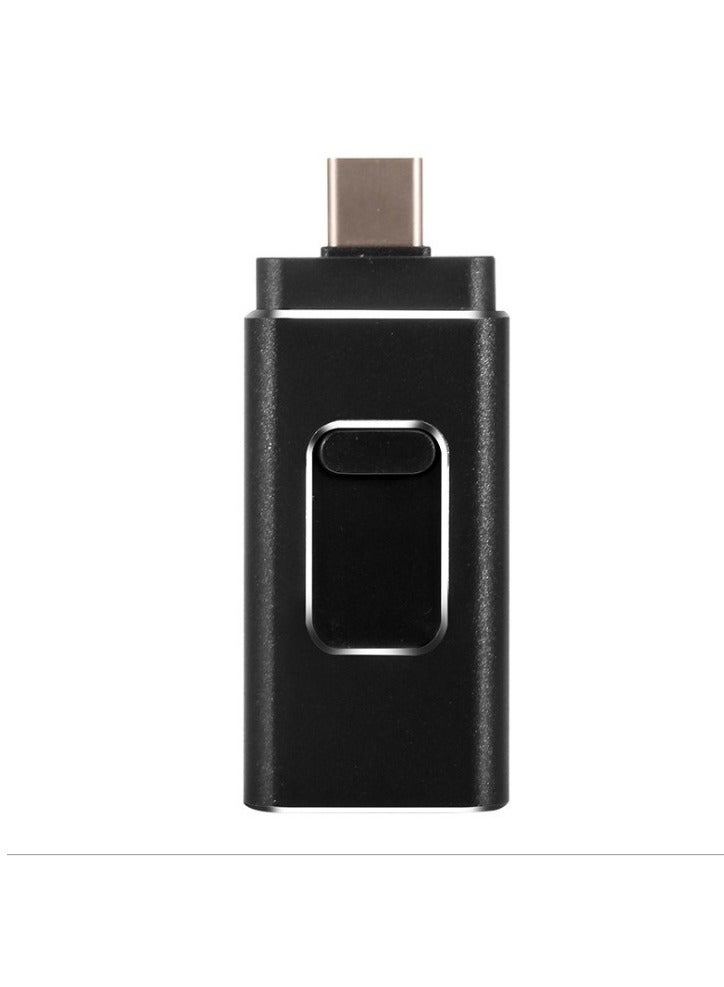 AROAQ 32GB USB Flash Drive, Shock Proof 3-in-1 External USB Flash Drive, Safe And Stable USB Memory Stick, Convenient And Fast Metal Body Flash Drive, Black Color (Type-C Interface + apple Head + USB)  - Image 1