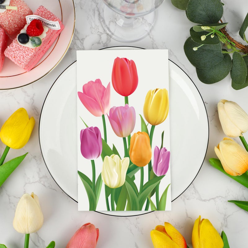 peony man 100 Pcs Spring Floral Guest Napkins Tulip Paper Napkin 3 Ply Disposable Spring Flower Party Napkins Watercolor Floral Dinner Paper Hand Towels for Bathroom Bridal Shower Wedding Birthday Party Supply  - Image 4