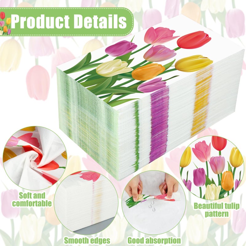 peony man 100 Pcs Spring Floral Guest Napkins Tulip Paper Napkin 3 Ply Disposable Spring Flower Party Napkins Watercolor Floral Dinner Paper Hand Towels for Bathroom Bridal Shower Wedding Birthday Party Supply  - Image 2