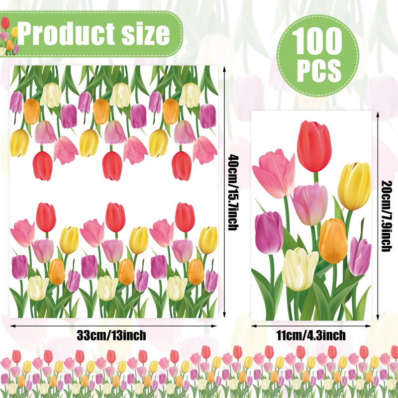 peony man 100 Pcs Spring Floral Guest Napkins Tulip Paper Napkin 3 Ply Disposable Spring Flower Party Napkins Watercolor Floral Dinner Paper Hand Towels for Bathroom Bridal Shower Wedding Birthday Party Supply  - Image 1