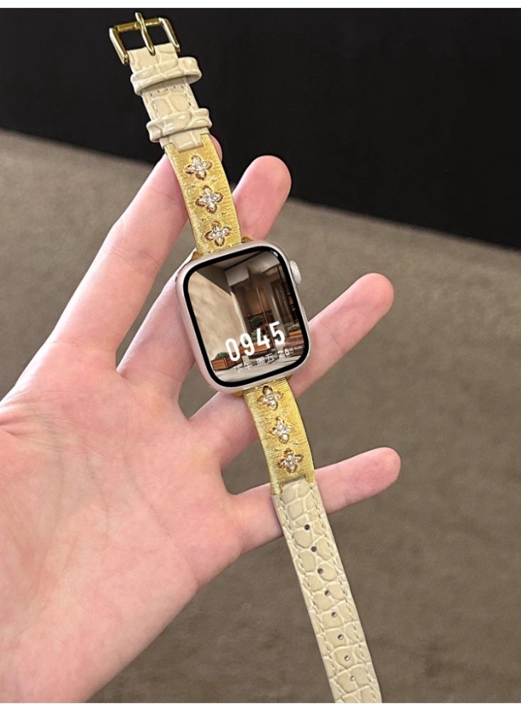 عربست حزام جلدي سوار ساعة بديل بتصميم مميز (نمط تمساح دائري) - إبزيم ذهبي لساعة iwatch8 ultra بقياس 49 ملم - Image 3