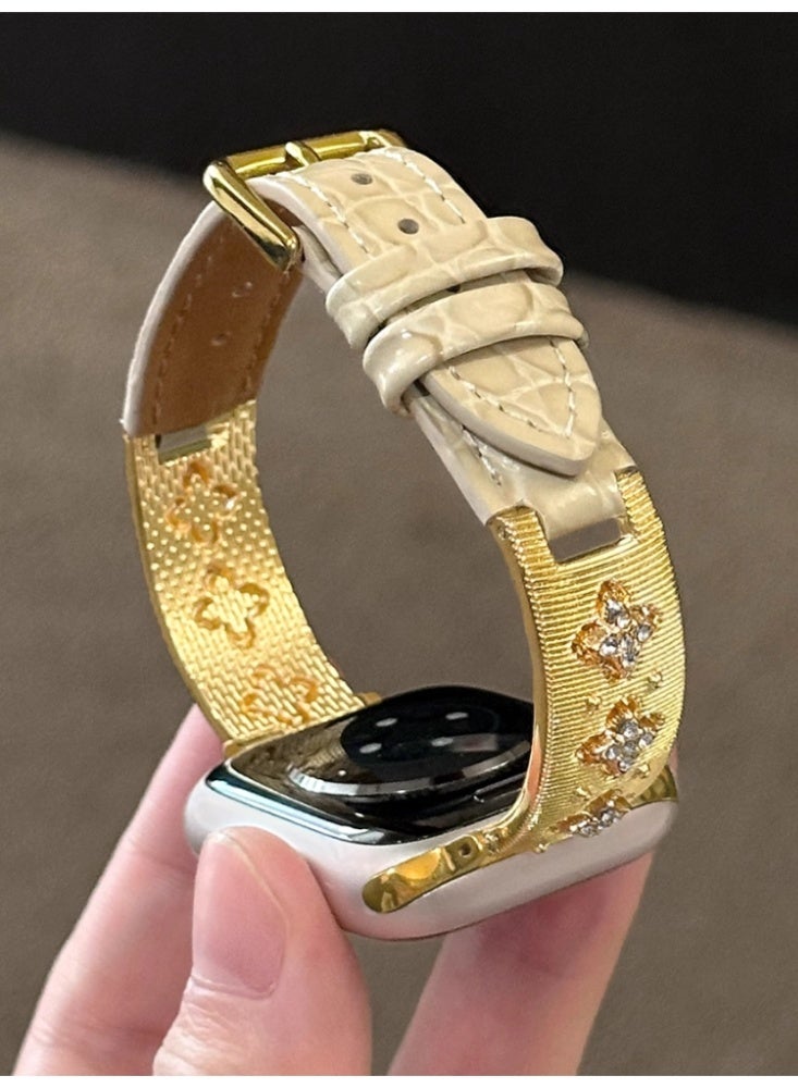 عربست حزام جلدي سوار ساعة بديل بتصميم مميز (نمط تمساح دائري) - إبزيم ذهبي لساعة iwatch8 ultra بقياس 49 ملم - Image 2