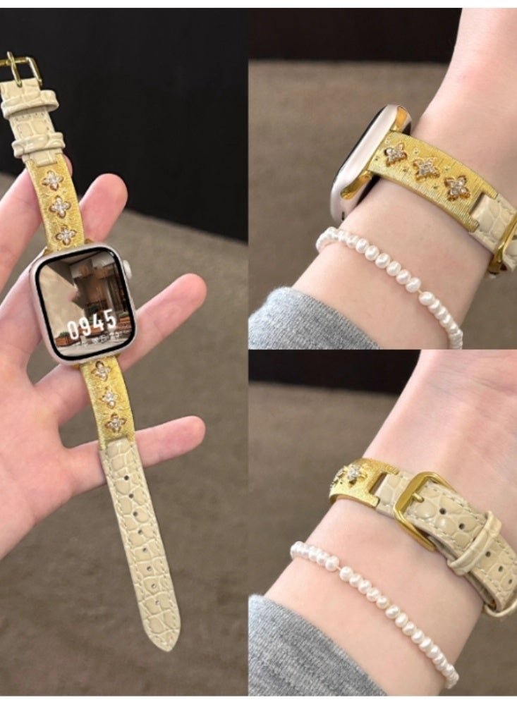 عربست حزام جلدي سوار ساعة بديل بتصميم مميز (نمط تمساح دائري) - إبزيم ذهبي لساعة iwatch8 ultra بقياس 49 ملم - Image 1