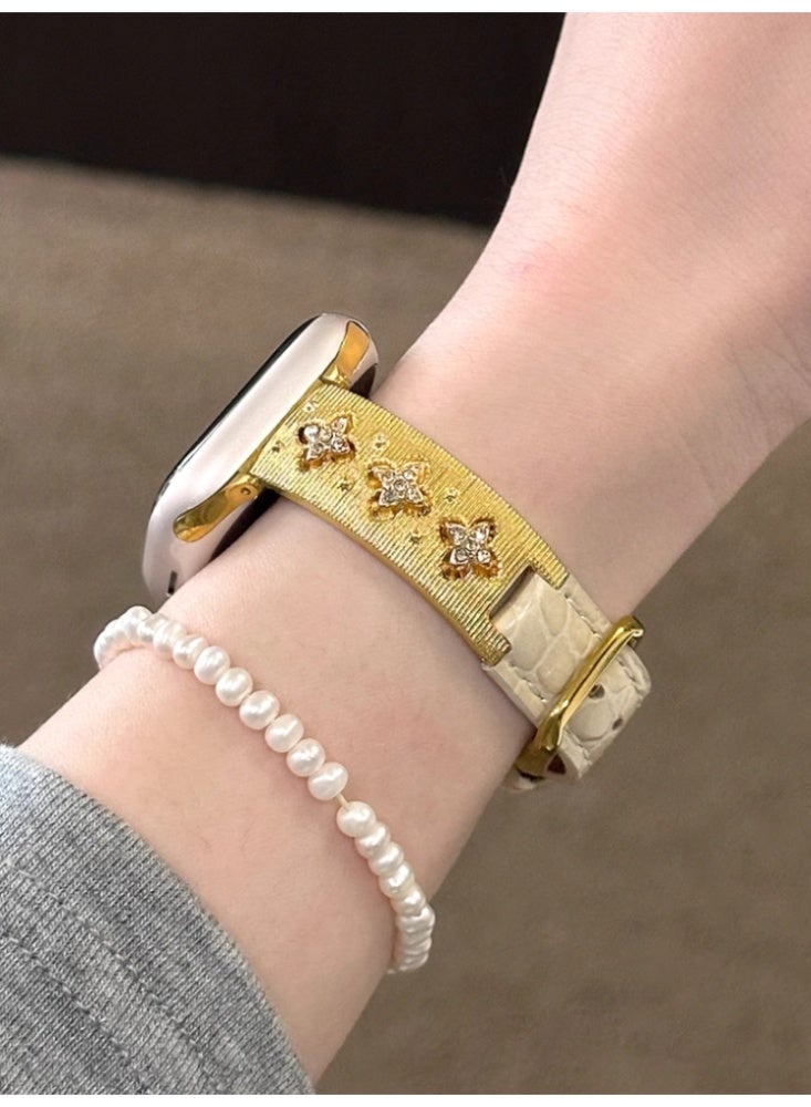 عربست حزام جلدي سوار ساعة بديل بتصميم مميز (نمط تمساح دائري) - إبزيم ذهبي لساعة iwatch8 ultra بقياس 49 ملم - Image 4