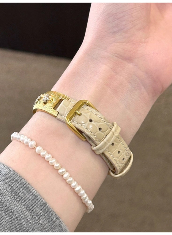 عربست حزام جلدي سوار ساعة بديل بتصميم مميز (نمط تمساح دائري) - إبزيم ذهبي لساعة iwatch8 ultra بقياس 49 ملم - Image 5