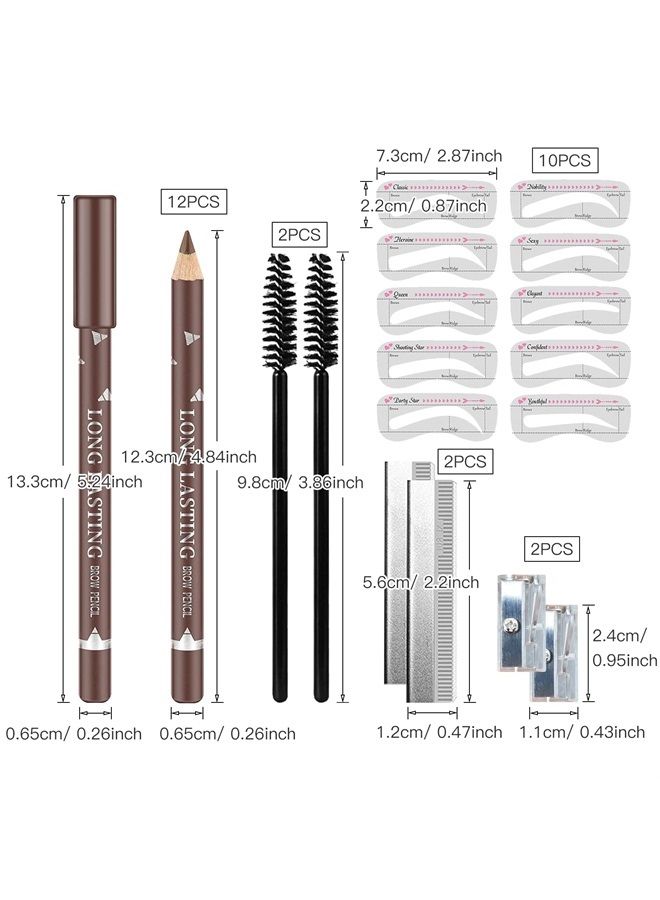 LOKFAR 12 PCS Eye-Brow Pencil Set, Waterproof Eyebrow Pencil Microblading Eyebrow Pen Supplies Kit, Eyebrow Tattoo Makeup with 2 Sharpener, 10 Brow Stencils and Eyebrows Essential Tools (Medium Brown) - Image 2