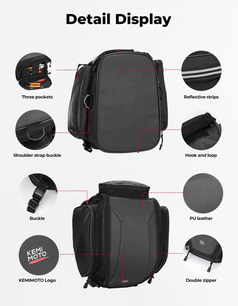 KEMIMOTO Motorcycle Tail Bag 18-22L Expandable Sissy bar Motorcycle Luggage Seat Travel Rear Rack Bag Waterproof for Daul Sport Sportster Softail Dyna Touring Shadow Vulcan - Image 5